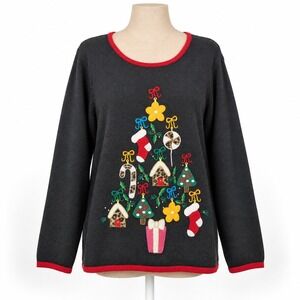 Vintage 90s Embroidered Ugly Christmas Tree Sweater Size 2X Cottagecore Winter